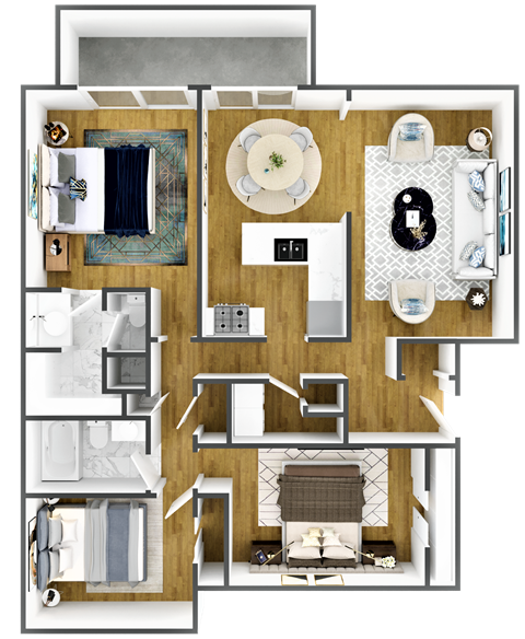 Floor plan for 3 beds, 2 baths, 1275 sqft
